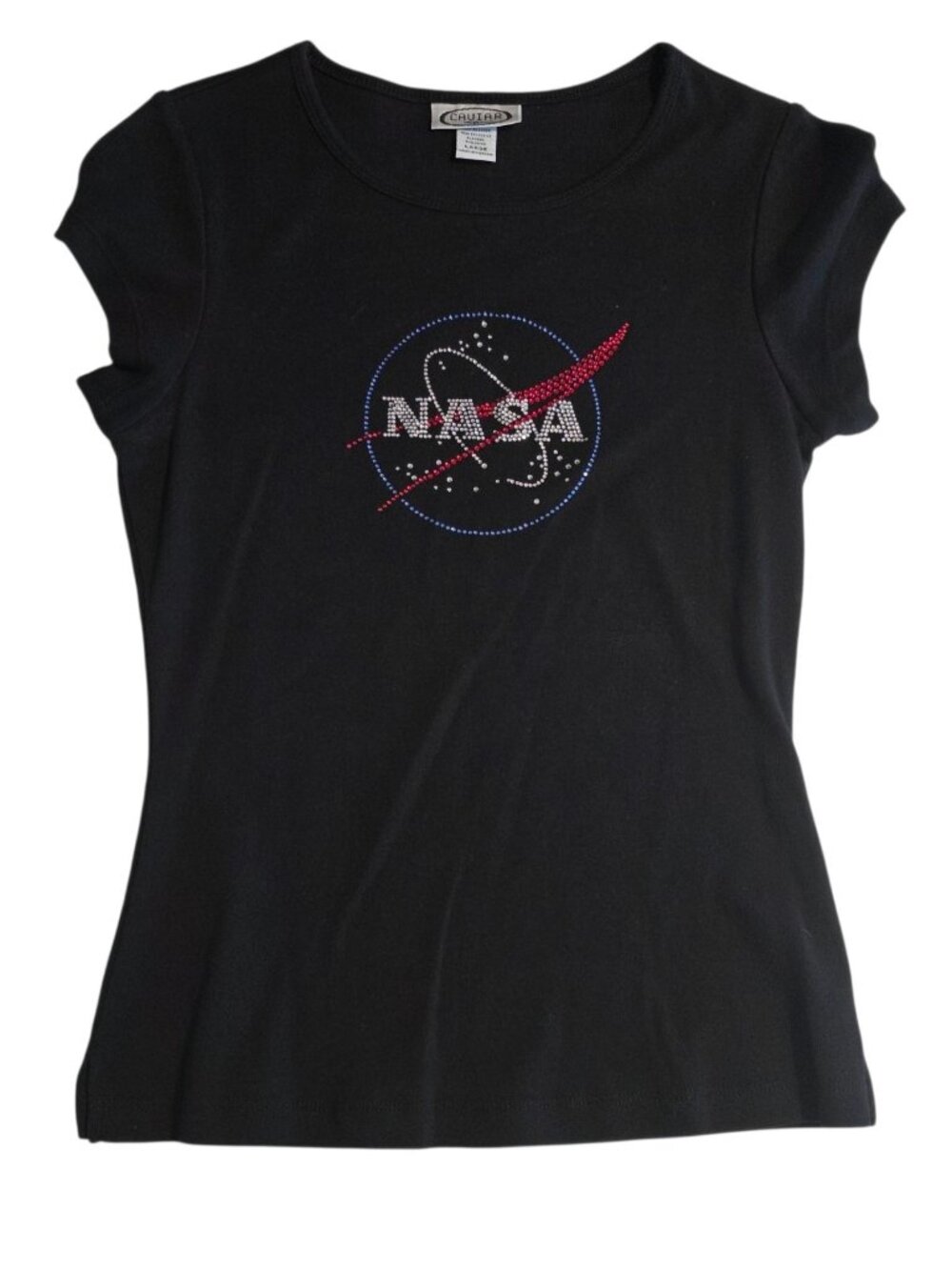NASA T-Shirt Rhinestone Logo Black Youth Girls Size Large